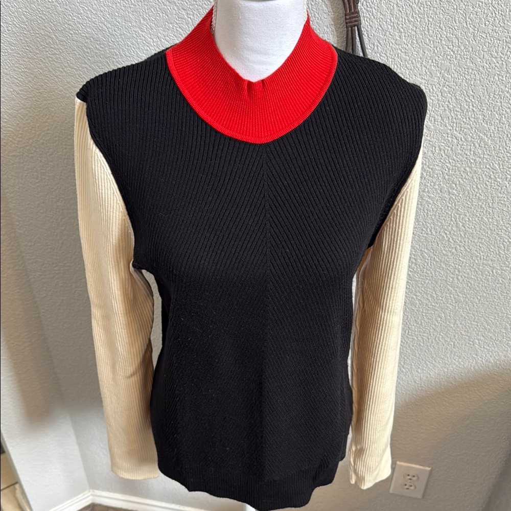 Tory Burch Color-Block Merino Wool Mock-Neck Sweater - Picture 9 of 16